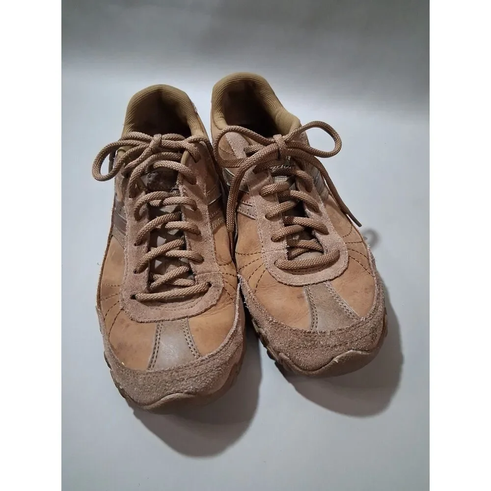 Skechers Womens Relaxed Fit Memory Foam Brown Leather Sneakers Size 8 SN49622